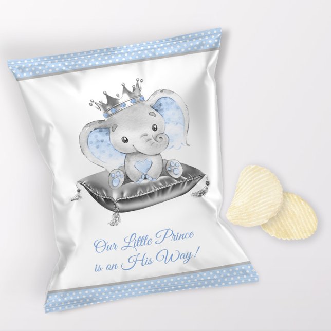 Boy Elephant Prince Baby Shower Chip Bag Wrappers (1 ounce snack bag wrapper flyer. )