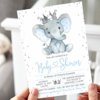 Boy Elephant Prince Baby Shower Invitation