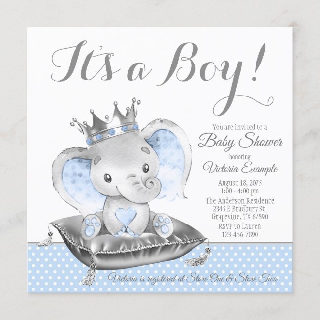 Boy Elephant Prince Baby Shower Invitation