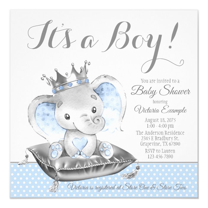 boy elephant prince baby shower invitation  zazzle