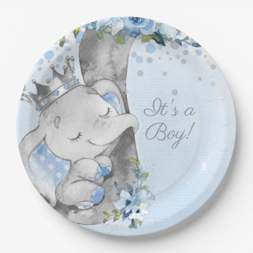 Boy Elephant Prince Baby Shower Paper Plate