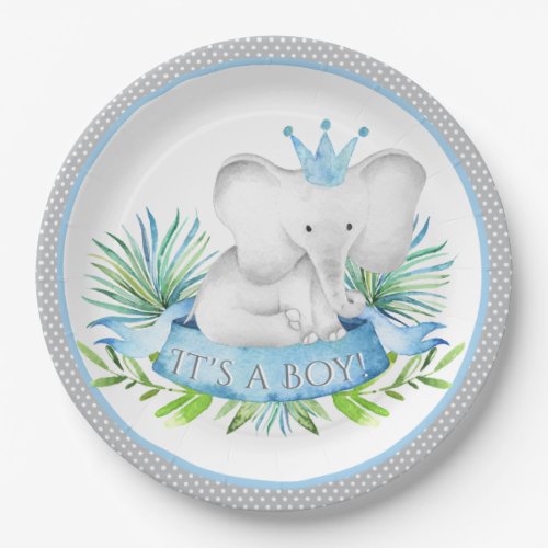 Boy Elephant Prince Baby Shower Paper Plates