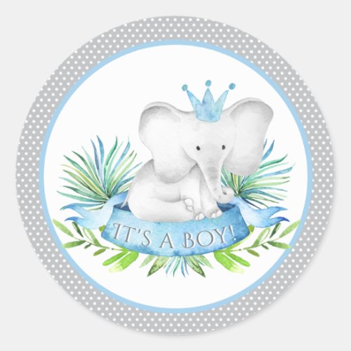 Boy Elephant Prince Baby Shower Stickers