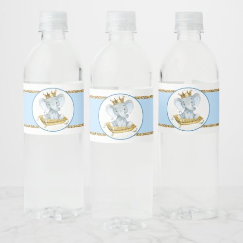 Boy Elephant Prince Baby Shower Water Bottle Label