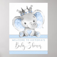 Boy Elephant Prince Baby Shower Welcome Sign