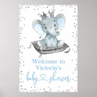 Boy Elephant Prince Baby Shower Welcome Sign