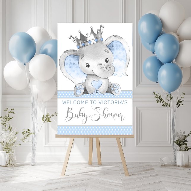Boy Elephant Prince Baby Shower Welcome Sign (Boy elephant prince baby shower welcome sign. Simply add your event details.)