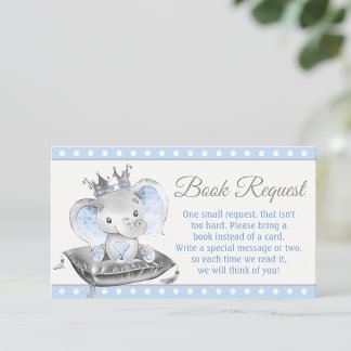 Boy Elephant Prince Book Request Enclosure Card