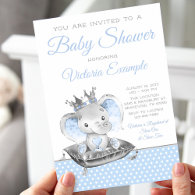 Boy Elephant Prince Elephant Baby Shower Invitation