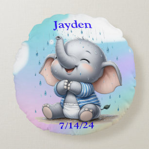 Boy Elephant Round Pillow