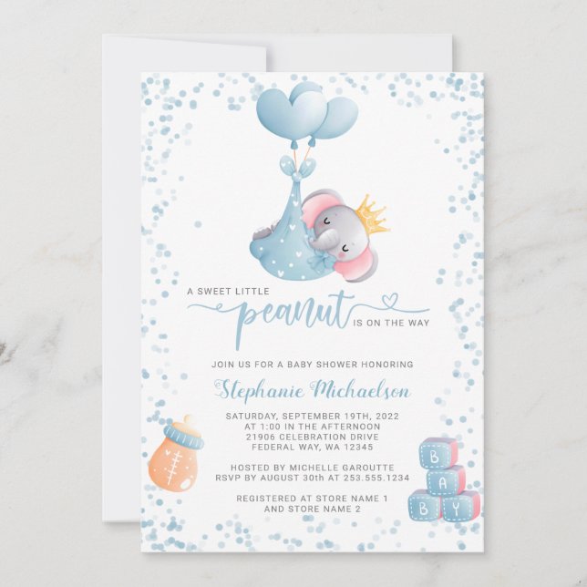 Boy Elephant Sweet Little Peanut Baby Shower Invitation (Front)