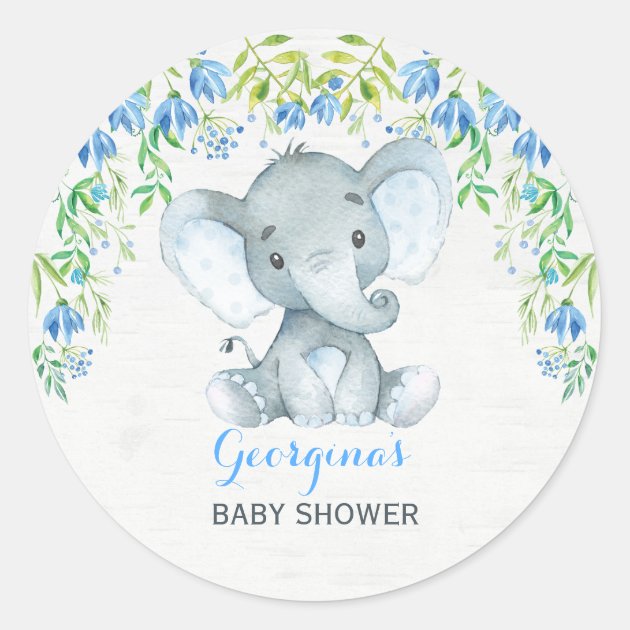30 Baby Blue Elephant Baby Shower Invitation Favor White Stickers 