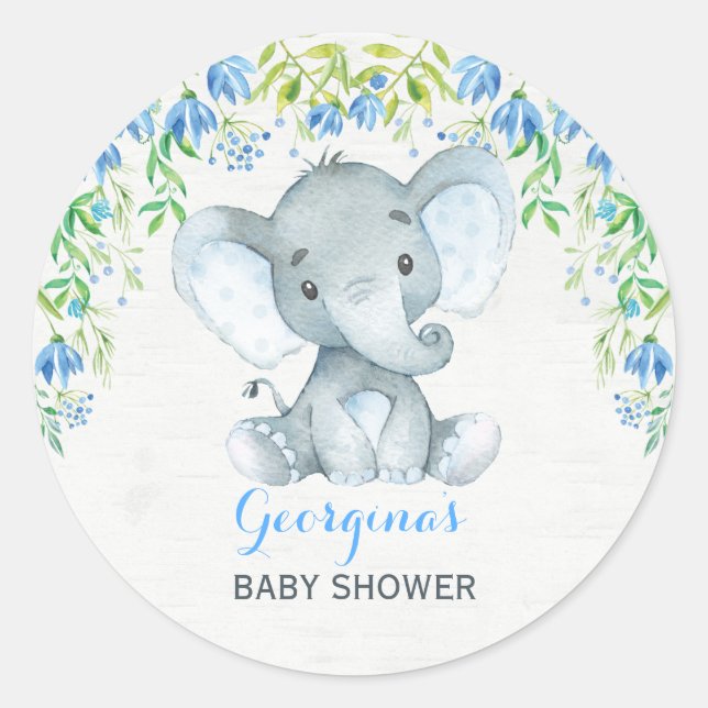 Boy Elephant Thank You Sticker Baby Shower Favors (Front)