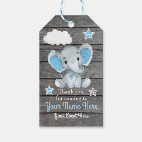 Boy Elephant Thank You Tag Rustic Stars