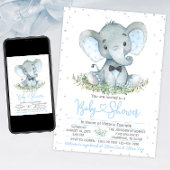 Boy Elephant Tie Glitter Baby Shower Invitation