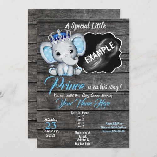 Boy Elephant Ultrasound Photo Invitation Blue