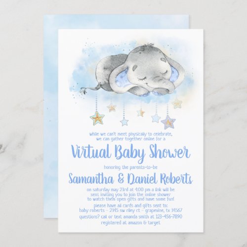 Boy Elephant Virtual Baby Shower Invitation