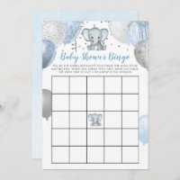 Boy Elephant Watercolor Baby Shower Bingo Card