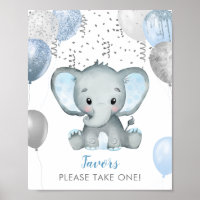 Boy Elephant Watercolor Baby Shower Favors Poster