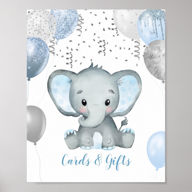 Boy Elephant Watercolor Baby Shower Gifts Poster (Front)