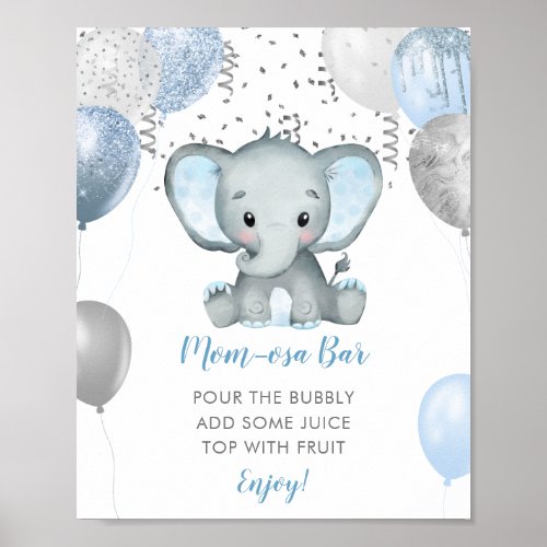 Boy Elephant Watercolor Baby Shower Momosa Bar Poster