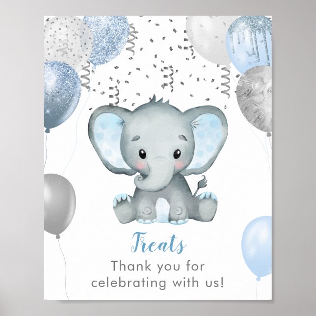 Boy Elephant Watercolor Baby Shower Treats Poster (Front)