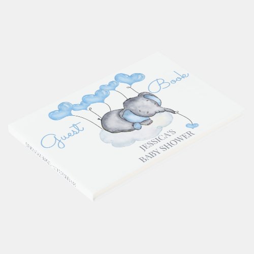 Boy Elephant White and Blue Baby Shower Guest Book