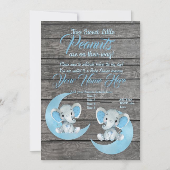 Boy Elephants Baby Shower Invitation rustic moo (Front)