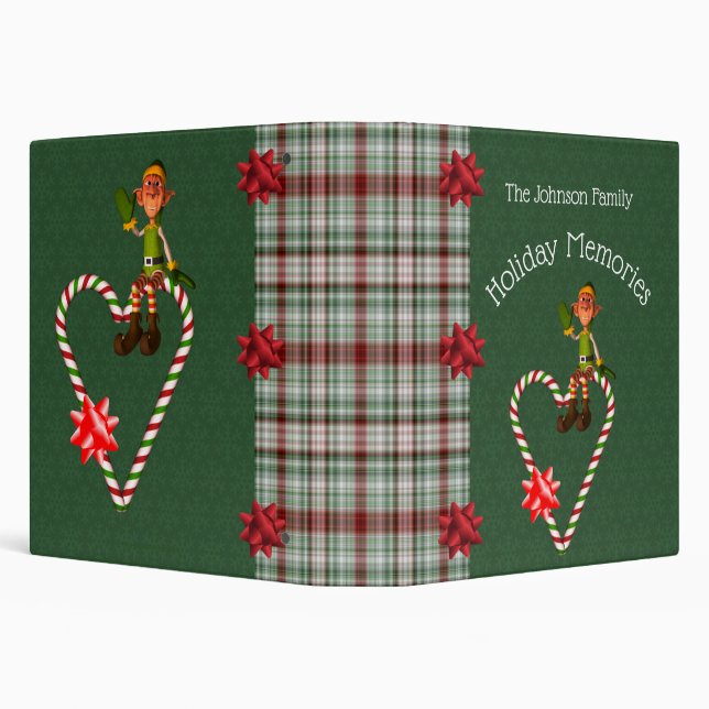 Boy Elf Candy Cane Heart Christmas Personalized   3 Ring Binder (Background)
