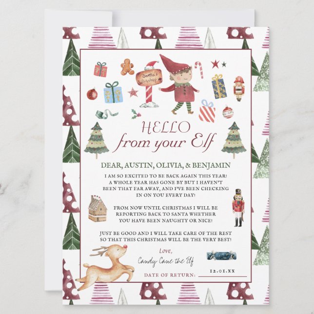 Boy Elf | Kids Christmas Elf Hello Letter (Front)