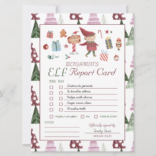 Boy Elf  Kids Christmas Elf Report Card