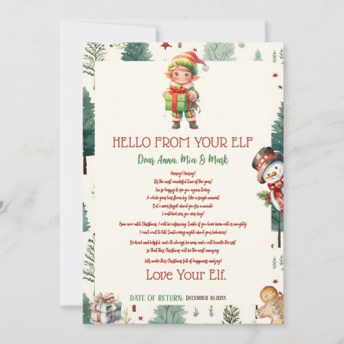 Boy Elf Kids Christmas Holiday Elf Hello Letter Invitation