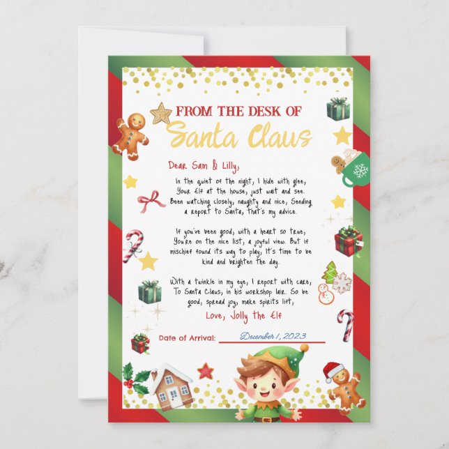 Boy Elf Letter Christmas/Holiday Invitation (Front)