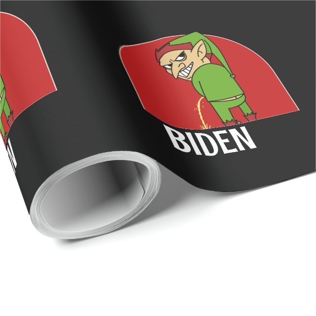 BOY ELF PEEING ON BIDEN CHRISTMAS WRAPPING PAPER (Roll Corner)