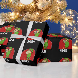 BOY ELF PEEING ON BIDEN CHRISTMAS WRAPPING PAPER
