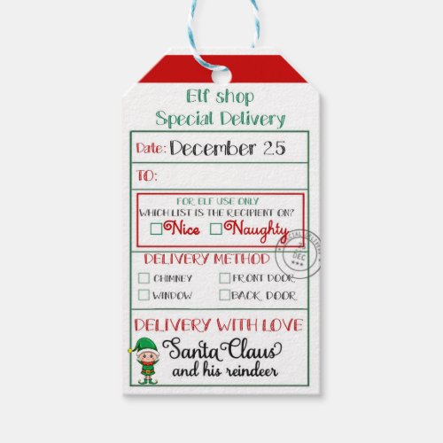 Boy Elf Shop Special Delivery Nice or Naughty Gift Tags