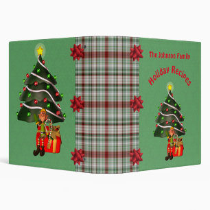 Boy Elf Tree Holiday Christmas Personalized Recipe 3 Ring Binder