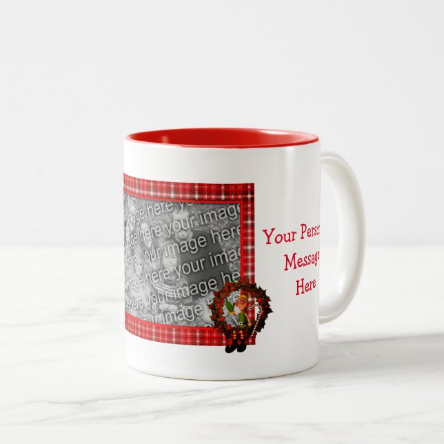 Boy Elf Wreath Christmas Personalized Photo  Two-Tone Coffee Mug (Front Right)