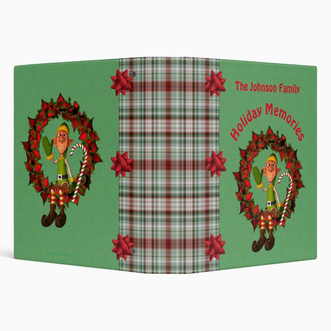 Boy Elf Wreath Holiday Christmas Personalized 3 Ring Binder (Background)