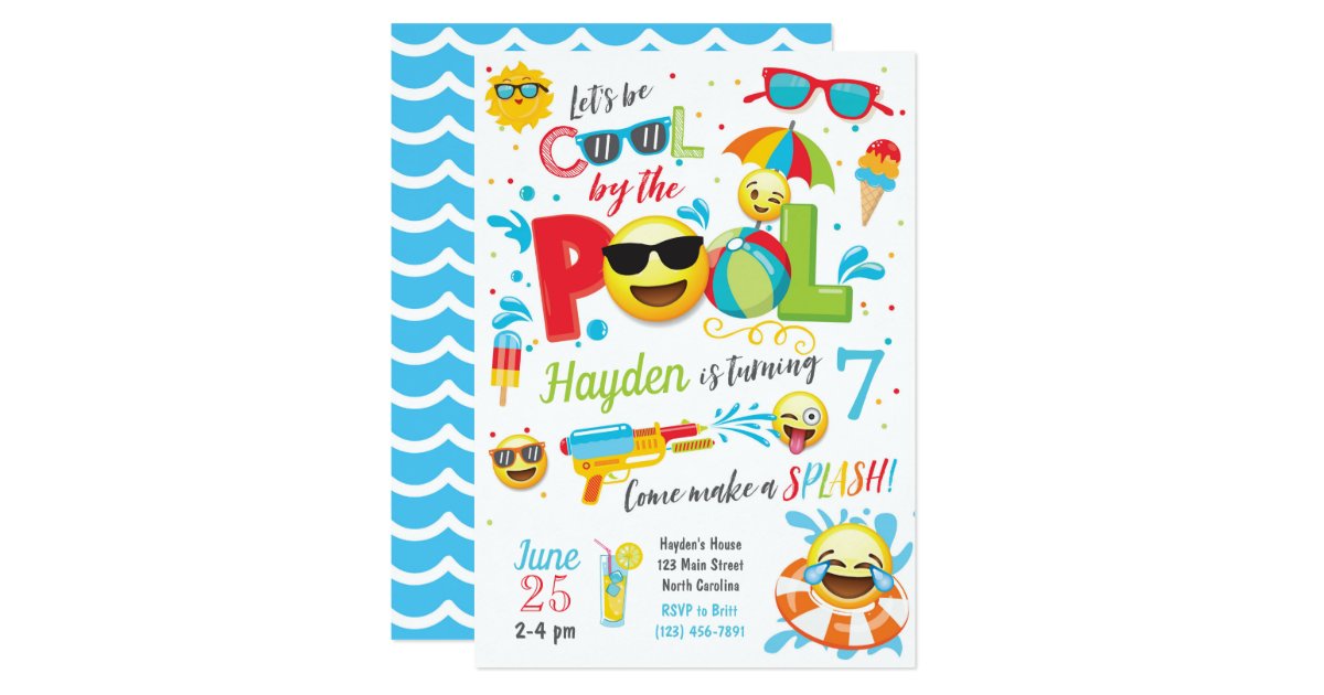 Boy Emoji Pool Party Invitation, Summer Birthday Invitation | Zazzle.com
