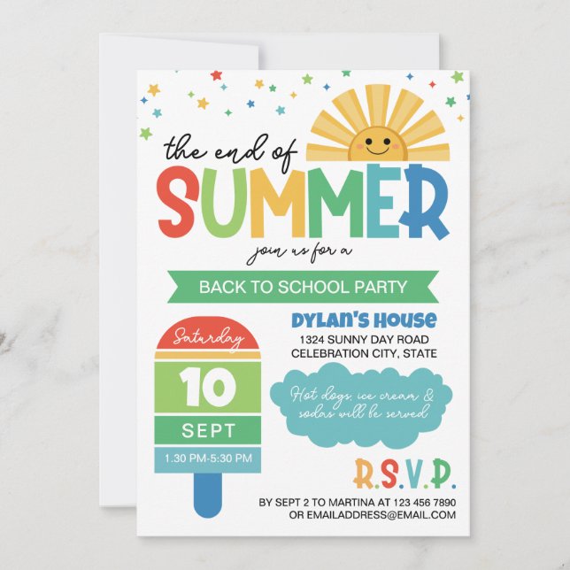 Boy End of Summer Back to School Party Invitation (Front)