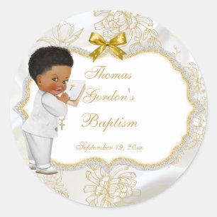 Boy Ethnic Baptism Communion Bible Cross Classic Round Sticker