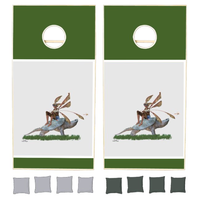 Boy Fairy Riding On Turtle Cornhole Set (Set)