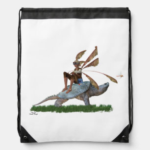 Boy Fairy Riding On Turtle Drawstring Backpack