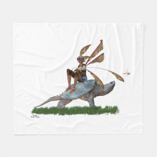 Boy Fairy Riding On Turtle Fleece Blanket
