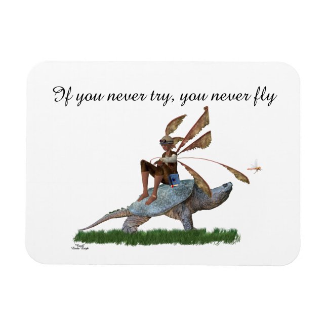 Boy Fairy Riding On Turtle Flexible Photo Magnet (Horizontal)