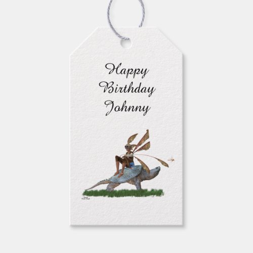 Boy Fairy Riding On Turtle Gift Tag