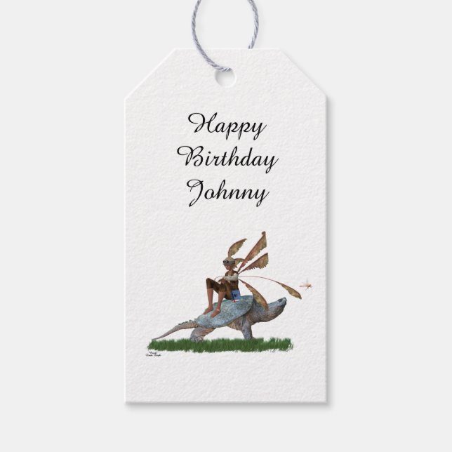 Boy Fairy Riding On Turtle Gift Tag (Front)