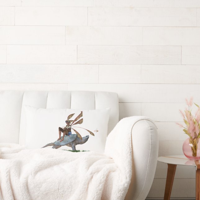Boy Fairy Riding On Turtle Throw Pillow (Couch)