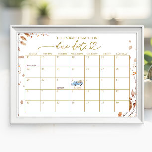 Boy Fall Baby Shower Due Date Calendar Poster